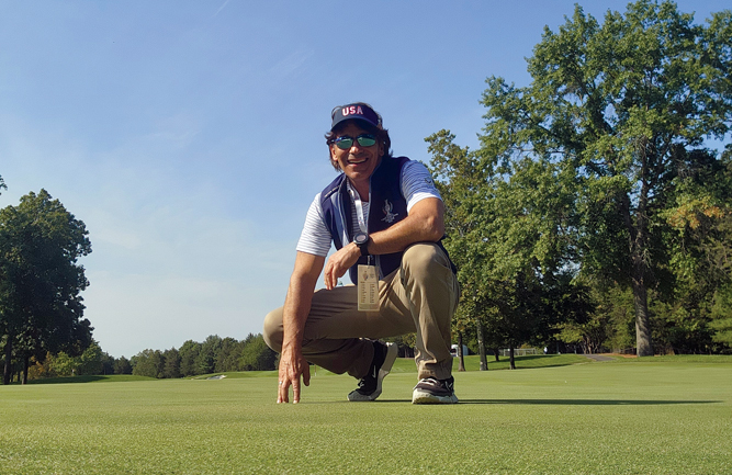 Magro at Robert Trent Jones GC during the 2024 Solheim Cup, where he helped the crew monitor greens during the tournament. (Photo courtesy of Carmen Magro)