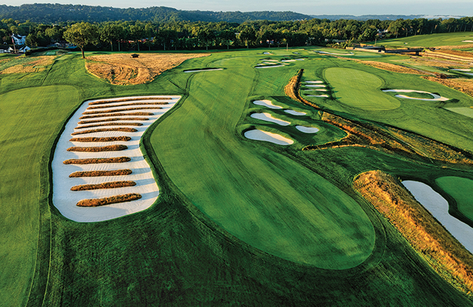One of the most famous bunkers in golf is the 102-yard-long Church Pews bunker, which sits between No. 3 and No. 4 at Oakmont. 
The bunker was once six separate bunkers, which eventually became one ahead of the 1935 U.S. Open. (Photo: Ryan Montgomery)