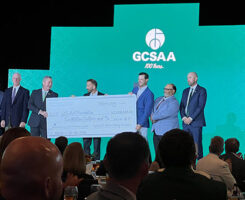 The Ken Melrose Foundation presented a $2 million gift to the GCSAA during the evening reception. (Photo: Golfdom Staff)