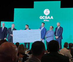 The Ken Melrose Foundation presented a $2 million gift to the GCSAA during the evening reception. (Photo: Golfdom Staff)